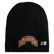 U.S. Army 75th Ranger Regiment Symbol Embroidered 8 Inch Solid Knit Short Beanie Made in USA - Black OSFM