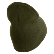 U.S. Army 75th Ranger Regiment Symbol Embroidered 8 Inch Solid Knit Short Beanie Made in USA - Olive OSFM