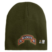 U.S. Army 75th Ranger Regiment Symbol Embroidered 8 Inch Solid Knit Short Beanie Made in USA - Olive OSFM