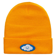 Smile Cloud Embroidered 12 Inch Long Knitted Beanie