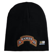 U.S. Army 75th Ranger Special Troops Battalion Symbol Embroidered 8 Inch Solid Knit Short Beanie Made in USA - Black OSFM