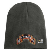 U.S. Army 75th Ranger Special Troops Battalion Symbol Embroidered 8 Inch Solid Knit Short Beanie Made in USA - Charcoal OSFM