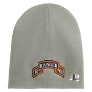 U.S. Army 75th Ranger Military Intelligence Battalion Symbol Embroidered 8 Inch Solid Knit Short Beanie Made in USA - Dk-Ash OSFM