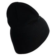 U.S. Army 75th Ranger Military Intelligence Battalion Symbol Embroidered 8 Inch Solid Knit Short Beanie Made in USA - Black OSFM