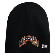 U.S. Army 75th Ranger Military Intelligence Battalion Symbol Embroidered 8 Inch Solid Knit Short Beanie Made in USA - Black OSFM