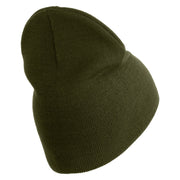 U.S. Army 75th Ranger Military Intelligence Battalion Symbol Embroidered 8 Inch Solid Knit Short Beanie Made in USA - Olive OSFM