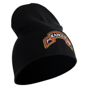 U.S. Army 1st Ranger Battalion Symbol Embroidered 8 Inch Solid Knit Short Beanie Made in USA - Black OSFM