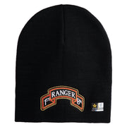 U.S. Army 1st Ranger Battalion Symbol Embroidered 8 Inch Solid Knit Short Beanie Made in USA - Black OSFM