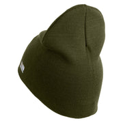 U.S. Army 1st Ranger Battalion Symbol Embroidered 8 Inch Solid Knit Short Beanie Made in USA - Olive OSFM