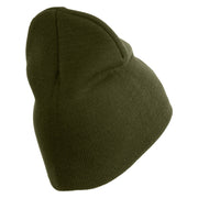 U.S. Army 1st Ranger Battalion Symbol Embroidered 8 Inch Solid Knit Short Beanie Made in USA - Olive OSFM