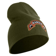 U.S. Army 1st Ranger Battalion Symbol Embroidered 8 Inch Solid Knit Short Beanie Made in USA - Olive OSFM