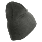 U.S. Army 1st Ranger Battalion Symbol Embroidered 8 Inch Solid Knit Short Beanie Made in USA - Charcoal OSFM