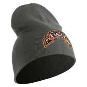 U.S. Army 1st Ranger Battalion Symbol Embroidered 8 Inch Solid Knit Short Beanie Made in USA - Charcoal OSFM