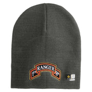 U.S. Army 1st Ranger Battalion Symbol Embroidered 8 Inch Solid Knit Short Beanie Made in USA - Charcoal OSFM