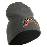 U.S. Army 2nd Ranger Battalion Symbol Embroidered 8 Inch Solid Knit Short Beanie Made in USA - Charcoal OSFM