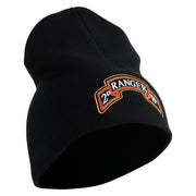 U.S. Army 2nd Ranger Battalion Symbol Embroidered 8 Inch Solid Knit Short Beanie Made in USA - Black OSFM