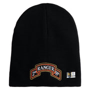 U.S. Army 2nd Ranger Battalion Symbol Embroidered 8 Inch Solid Knit Short Beanie Made in USA - Black OSFM