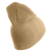 U.S. Army 2nd Ranger Battalion Symbol Embroidered 8 Inch Solid Knit Short Beanie Made in USA - Stone OSFM