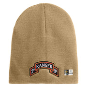 U.S. Army 2nd Ranger Battalion Symbol Embroidered 8 Inch Solid Knit Short Beanie Made in USA - Stone OSFM
