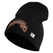 U.S. Army 3rd Ranger Battalion Symbol Embroidered 8 Inch Solid Knit Short Beanie Made in USA - Black OSFM