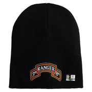 U.S. Army 3rd Ranger Battalion Symbol Embroidered 8 Inch Solid Knit Short Beanie Made in USA - Black OSFM