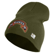 U.S. Army 3rd Ranger Battalion Symbol Embroidered 8 Inch Solid Knit Short Beanie Made in USA - Olive OSFM