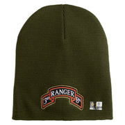 U.S. Army 3rd Ranger Battalion Symbol Embroidered 8 Inch Solid Knit Short Beanie Made in USA - Olive OSFM