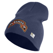 U.S. Army 3rd Ranger Battalion Symbol Embroidered 8 Inch Solid Knit Short Beanie Made in USA - Navy OSFM