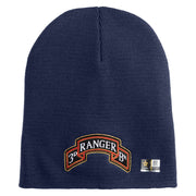 U.S. Army 3rd Ranger Battalion Symbol Embroidered 8 Inch Solid Knit Short Beanie Made in USA - Navy OSFM