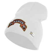U.S. Army 3rd Ranger Battalion Symbol Embroidered 8 Inch Solid Knit Short Beanie Made in USA - White OSFM