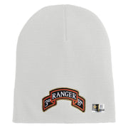 U.S. Army 3rd Ranger Battalion Symbol Embroidered 8 Inch Solid Knit Short Beanie Made in USA - White OSFM