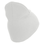 U.S. Army Paratrooper and Ranger Badge Symbol Embroidered 8 Inch Solid Knit Short Beanie Made in USA - White OSFM