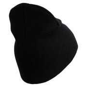 U.S. Army Paratrooper and Ranger Badge Symbol Embroidered 8 Inch Solid Knit Short Beanie Made in USA - Black OSFM