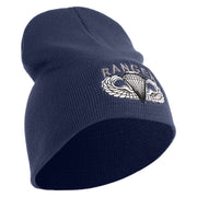 U.S. Army Paratrooper and Ranger Badge Symbol Embroidered 8 Inch Solid Knit Short Beanie Made in USA - Navy OSFM