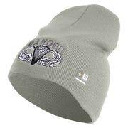 U.S. Army Paratrooper and Ranger Badge Symbol Embroidered 8 Inch Solid Knit Short Beanie Made in USA - Dk-Ash OSFM