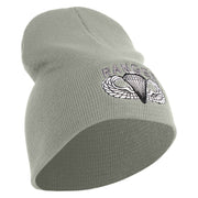 U.S. Army Paratrooper and Ranger Badge Symbol Embroidered 8 Inch Solid Knit Short Beanie Made in USA - Dk-Ash OSFM
