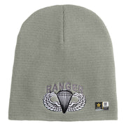 U.S. Army Paratrooper and Ranger Badge Symbol Embroidered 8 Inch Solid Knit Short Beanie Made in USA - Dk-Ash OSFM