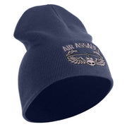 U.S. Army Air Assualt Badge Symbol Embroidered 8 Inch Solid Knit Short Beanie Made in USA - Navy OSFM
