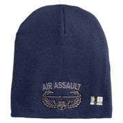 U.S. Army Air Assualt Badge Symbol Embroidered 8 Inch Solid Knit Short Beanie Made in USA - Navy OSFM