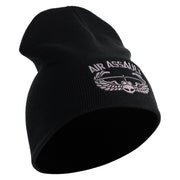 U.S. Army Air Assualt Badge Symbol Embroidered 8 Inch Solid Knit Short Beanie Made in USA - Black OSFM