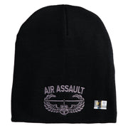 U.S. Army Air Assualt Badge Symbol Embroidered 8 Inch Solid Knit Short Beanie Made in USA - Black OSFM