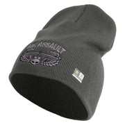 U.S. Army Air Assualt Badge Symbol Embroidered 8 Inch Solid Knit Short Beanie Made in USA - Charcoal OSFM