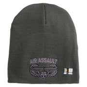 U.S. Army Air Assualt Badge Symbol Embroidered 8 Inch Solid Knit Short Beanie Made in USA - Charcoal OSFM