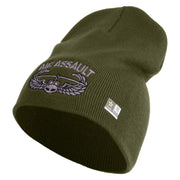 U.S. Army Air Assualt Badge Symbol Embroidered 8 Inch Solid Knit Short Beanie Made in USA - Olive OSFM