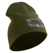 U.S. Army Air Assualt Badge Symbol Embroidered 8 Inch Solid Knit Short Beanie Made in USA - Olive OSFM