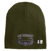 U.S. Army Air Assualt Badge Symbol Embroidered 8 Inch Solid Knit Short Beanie Made in USA - Olive OSFM