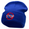 Stop Embroidered 12 Inch Long Knitted Beanie