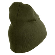 Star US Army Veteran Retired Symbol Embroidered 8 Inch Solid Knit Short Beanie Made in USA - Olive OSFM