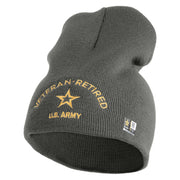 Star US Army Veteran Retired Symbol Embroidered 8 Inch Solid Knit Short Beanie Made in USA - Charcoal OSFM