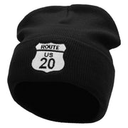 Route US 20 Embroidered 12 Inch Long Knitted Beanie